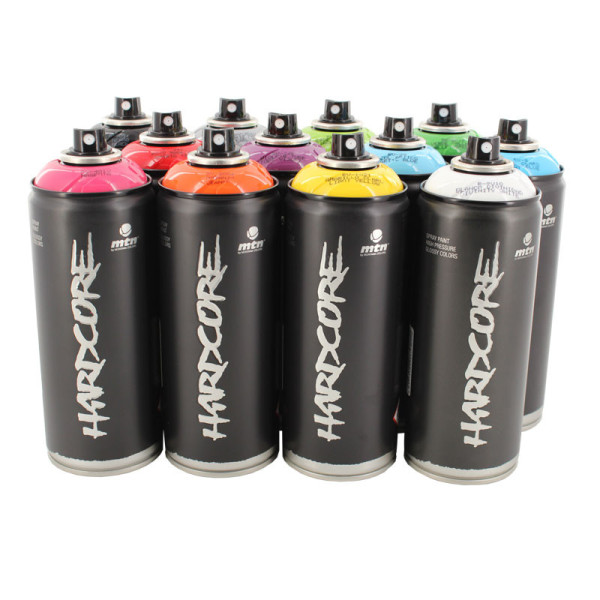 Lot de 12 bombes de peintures - MTN Hardcore - couleurs assorties - 400ml | Artmania