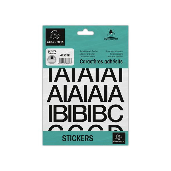 photo-Lettres adhésives - Stickers - Noires - 30mm hauteur - 6 planches - A-Z + caractères spéciaux