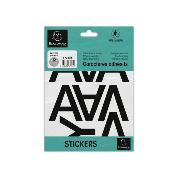 photo-Lettres adhésives - Stickers - Noires - 60mm hauteur - 12 planches - A-Z + caractères spéciaux