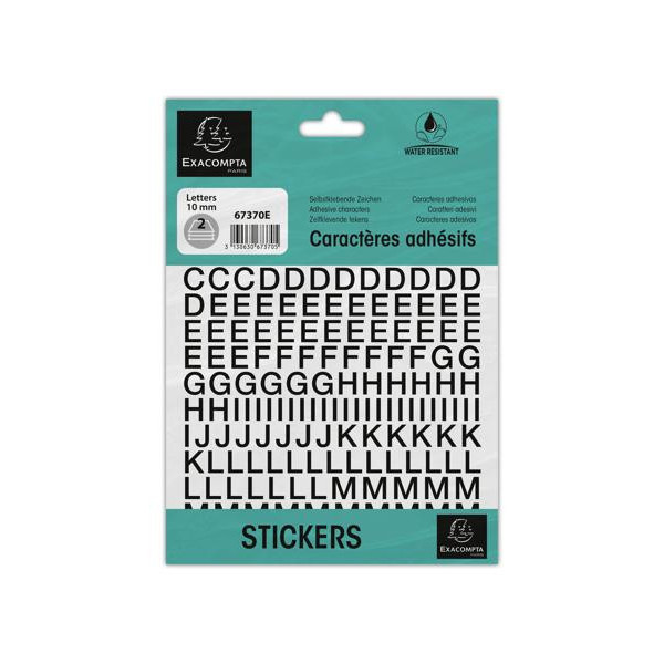 photo - Lettres adhésives - Stickers - Noires - 10mm hauteur - 2 planches - A-Z + caractères spéciaux