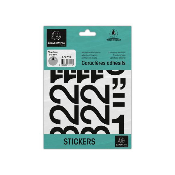 photo-Chiffres adhésifs - Stickers - Noires - 50mm hauteur - 4 planches - 0-9 + caractères spéciaux
