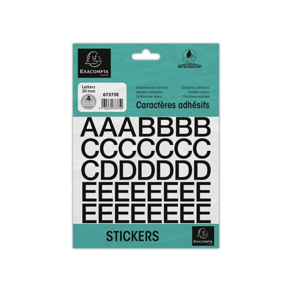 photo-Lettres adhésives - Stickers - Noires - 20mm hauteur - 4 planches - A-Z + caractères spéciaux
