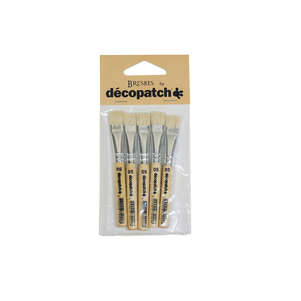 Lot de 5 petits pinceaux plats en soie de porc Décopatch