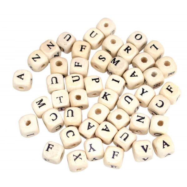Perles en bois lettres carrées - 1cm x102 pièces - Ctop | Artmania
