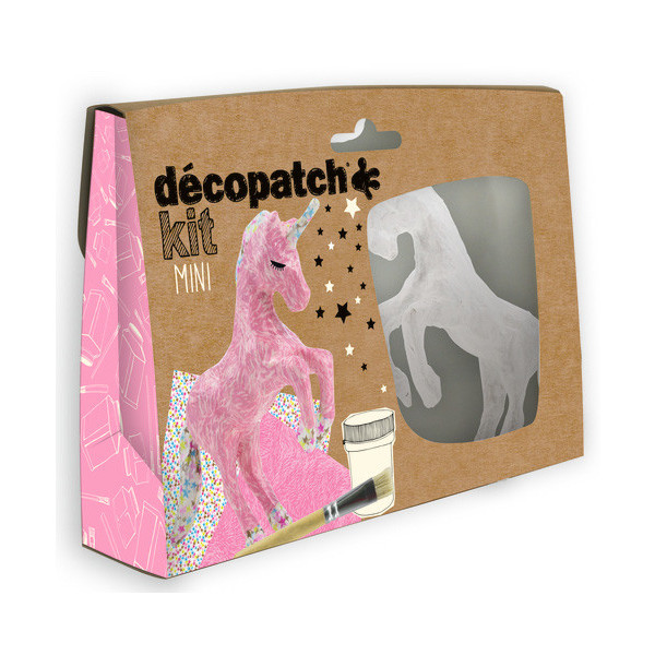 Mini kit Décopatch licorne feuilles pinceau et vernis colle