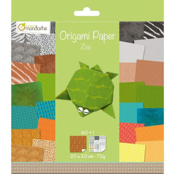 Papier origami Avenue Mandarine 60 feuilles 20 x 20 cm 70g thème zoo