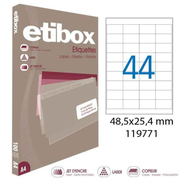 Lot de 5 boîtes 4400 étiquettes n°44 Etibox Apli 119771