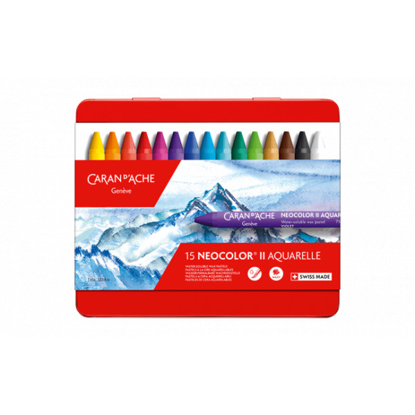 Boîte de 15 pastels à la cire Neocolor 2 Aquarelle Carand'Ache