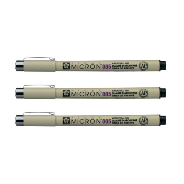 Lot de 3 feutres Pigma Micron 005 Sakura pointe extra fine 0.20mm noir