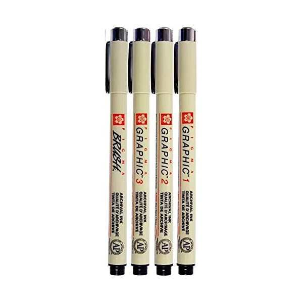 Lot de 4 feutres Sakura Pigma Micron Brush Graphic 01 02 03 coloris noir