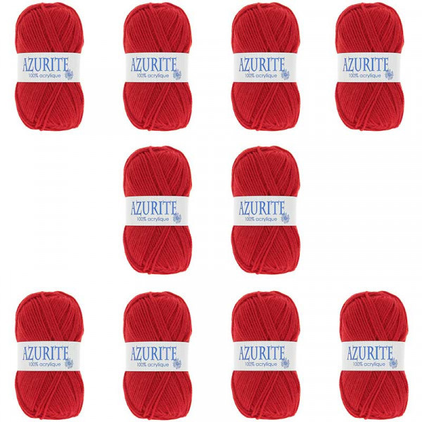 Lot de 10 pelotes Azurite Rouge - 100% Acrylique - 50g/140m - Distrifil