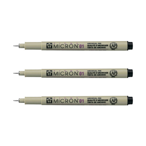 Lot de 3 feutres Pigma Micron 01 Sakura pointe extra fine 0.25mm noir
