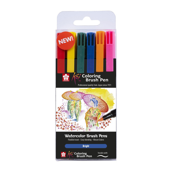 Etui de 6 feutres pinceaux Koi Coloring Brush Pen Bright colours