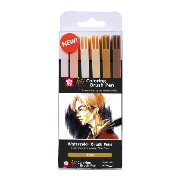 Etui de 6 feutres pinceaux Koi Coloring Brush Pen Portrait colours Sakura