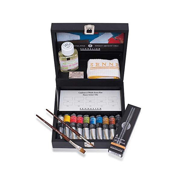 Coffret en bois 10 tubes de peinture à l'huile extra fine Sennelier et accessoires