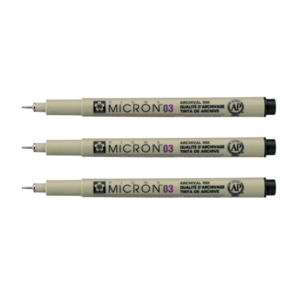 3 feutres Pigma Micron 03 Sakura pointe extra fine 0.35mm noir