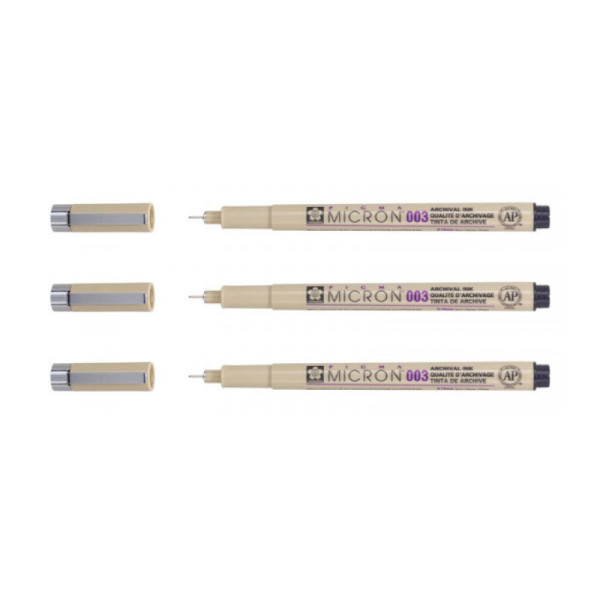 3 feutres Pigma Micron 003 Sakura pointe extra fine 0.15mm noir
