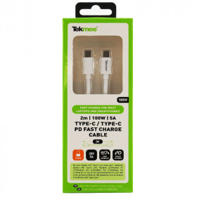 Câble  de charge rapide type C 100W 2 mètres blanc Tekmee