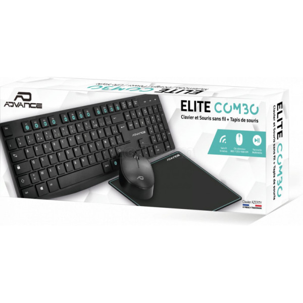 Pack clavier souris tapis sans fil pour ordinateur pc Advance Elite Wireless Combo