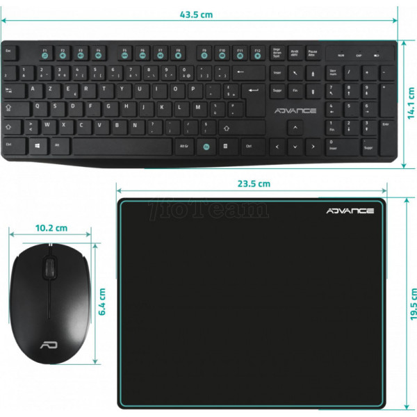 Pack clavier souris tapis sans fil pour ordinateur pc Advance Elite Wireless Combo