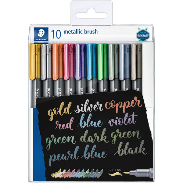 photo-Marqueurs - Pointe pinceau - Encre métallique - 10 couleurs - Loisirs créatifs - Staedtler