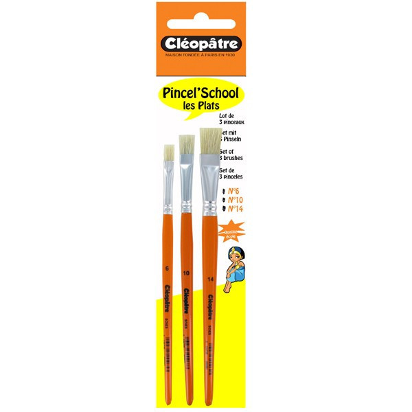 Lot de 4 pinceaux plats brosse Pincel'School Cléopâtre n°6/10/14