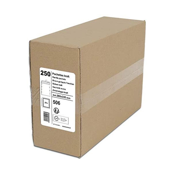 Carton de 250 enveloppes kraft brun auto-adhésif 260x330mm 506 GPV