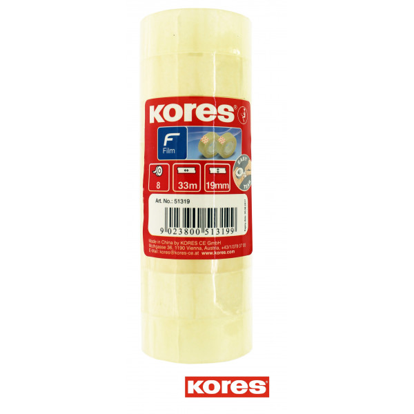 Lot de 8 rouleaux ruban adhésif - Transparent - 33mx19mm - Kores