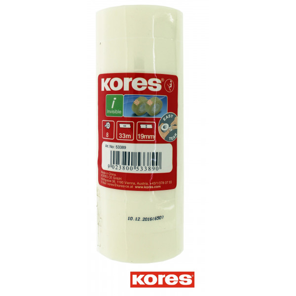 Lot de 8 rouleaux ruban adhésif - Invisible - 33mx19mm - Kores