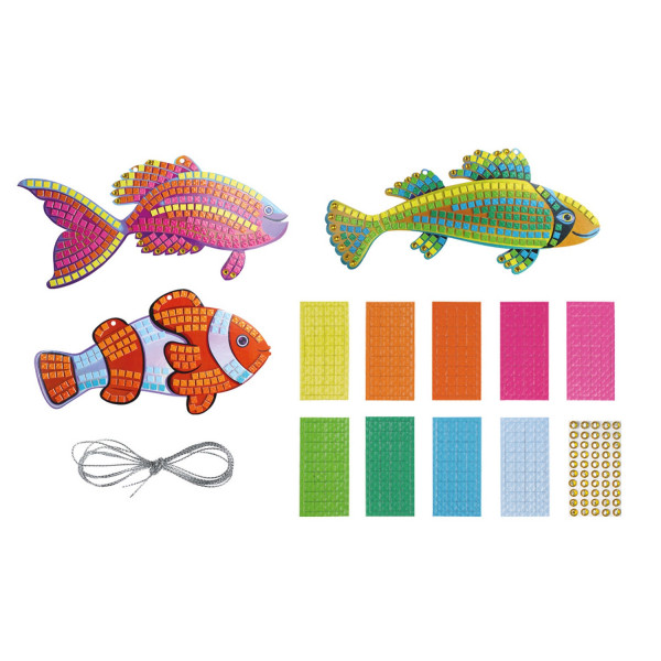 Kit loisirs créatifs enfant - Mosaïque poissons - A décorer et suspendre - 3 modèles