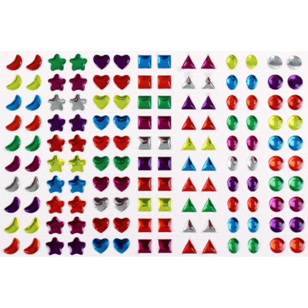 Stickers - Strass géométriques - Couleurs et formes assorties - 8 mm - 140 pièces
