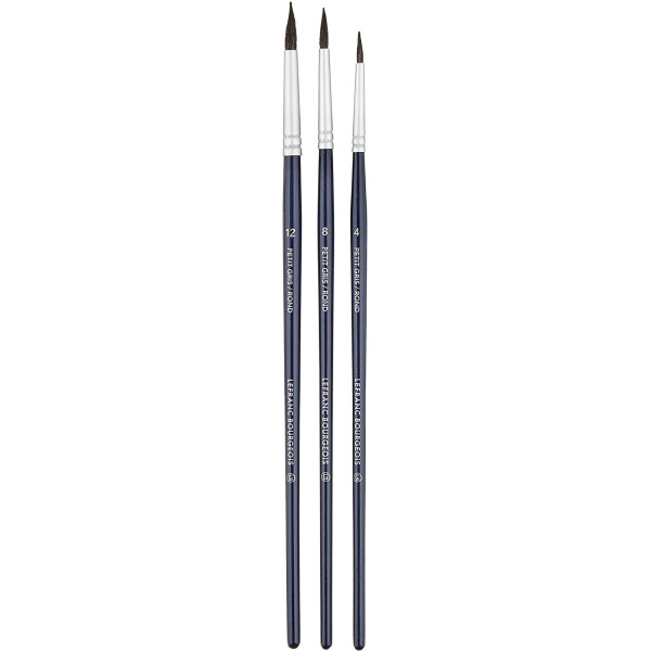 3 pinceaux - Ronds - Aquarelle - Petit-gris - Poils naturels - n°4/8/12 - Lefranc Bourgeois