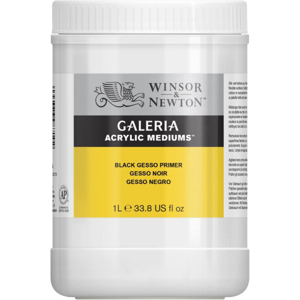 Gesso - Noir - Apprêt - Sous-couche - Peinture acrylique - Winsor et Newton - Pot de 1L