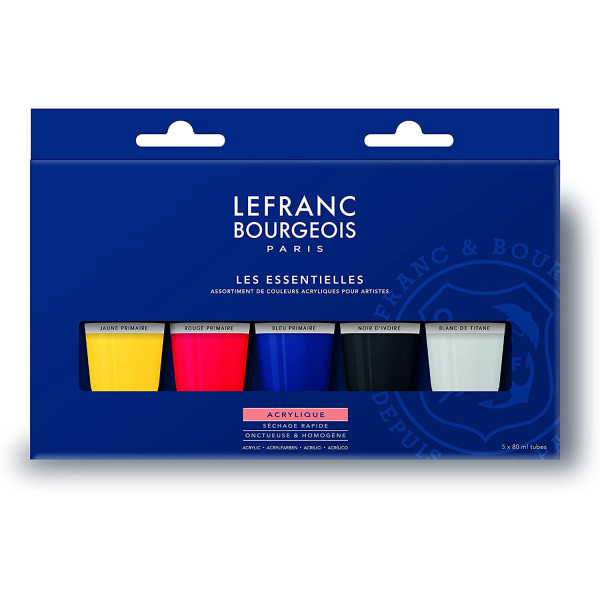 Tubes de peinture acrylique - Lefranc Bourgeois - Fine - Couleurs primaires - 5x80ml