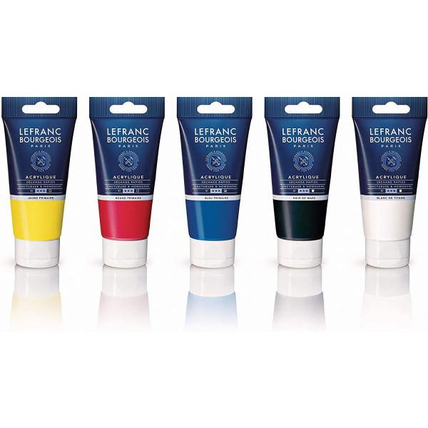 Tubes de peinture acrylique - Lefranc Bourgeois - Fine - Couleurs primaires - 5x80ml