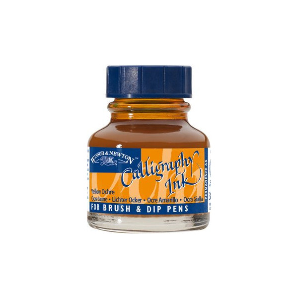 Encre pour calligraphie - Ocre jaune - Winsor et Newton - Flacon de 30ml - Beaux-arts