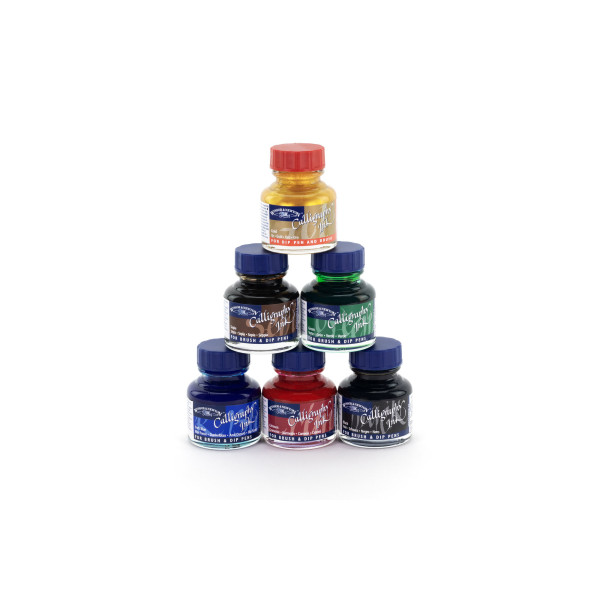 Encres pour calligraphie - Winsor et Newton - 6 flacons de 30ml - Beaux-arts
