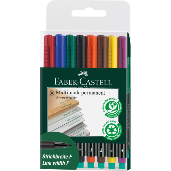 Feutres - Indélébile - Fin - Tous supports - 8 couleurs - Faber-Castell