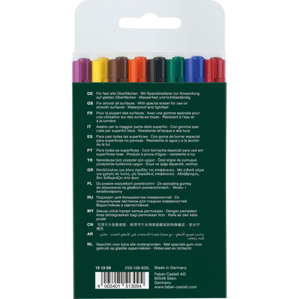 Feutres - Indélébile - Fin - Tous supports - 8 couleurs - Faber-Castell