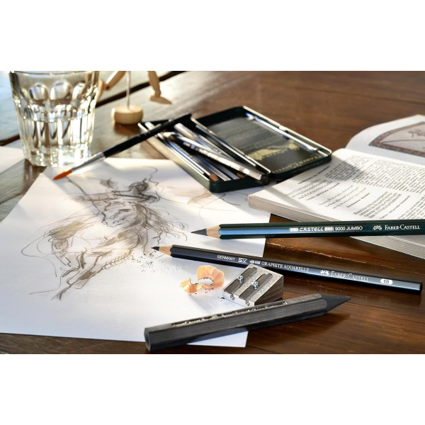 Coffret bois - 76 pièces - Crayons graphite, fusain, sanguine et accessoires - Faber-Castell