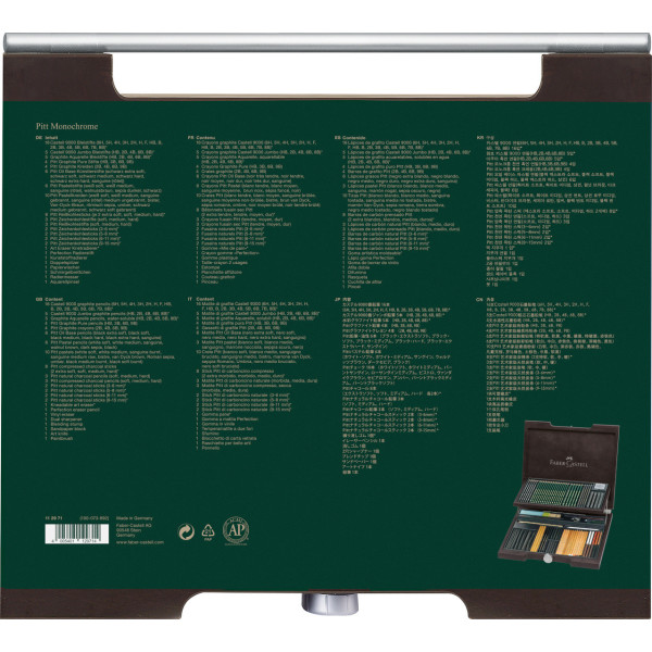 Coffret bois - 76 pièces - Crayons graphite, fusain, sanguine et accessoires - Faber-Castell