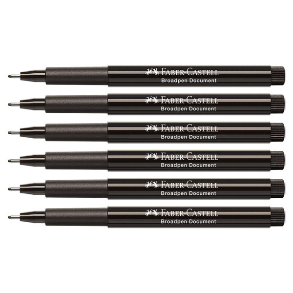 6 feutres - Noir - Indélébile - 0,8mm - Broadpen document - Faber-Castell