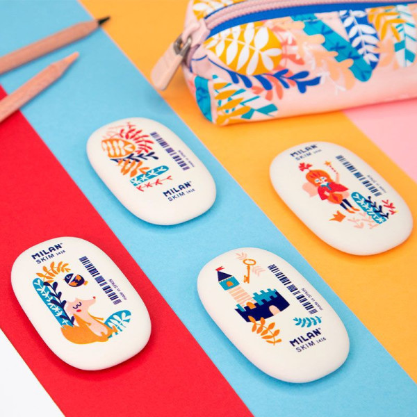 Gomme blanche - Ovale - Souple - Avec personnages - Milan
