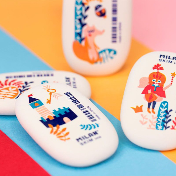 Gomme blanche - Ovale - Souple - Avec personnages - Milan