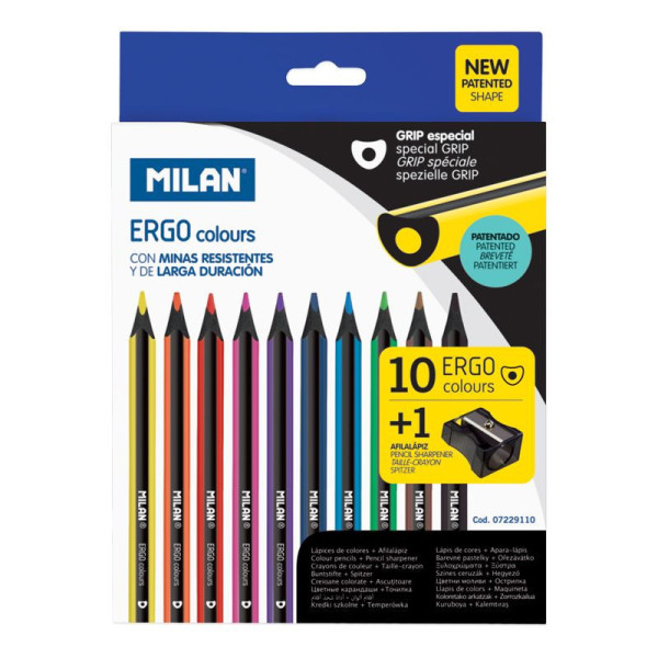 10 crayons de couleur - Coloriage - Ergonomique - Inclus 1 taille-crayon - Milan