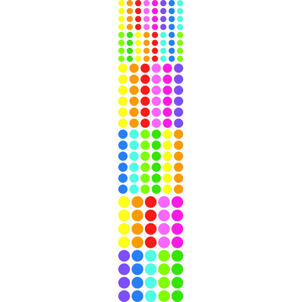 Gommettes - Stickers - Rondes - Différentes couleurs et tailles - Rouleau de 5 m