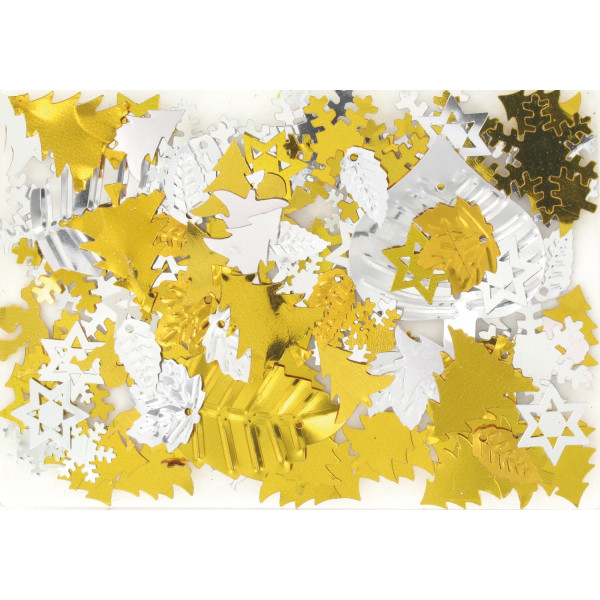 Sequins - Méga paillettes - Assortiment de formes - Dorés et argentés - 50g - Ctop