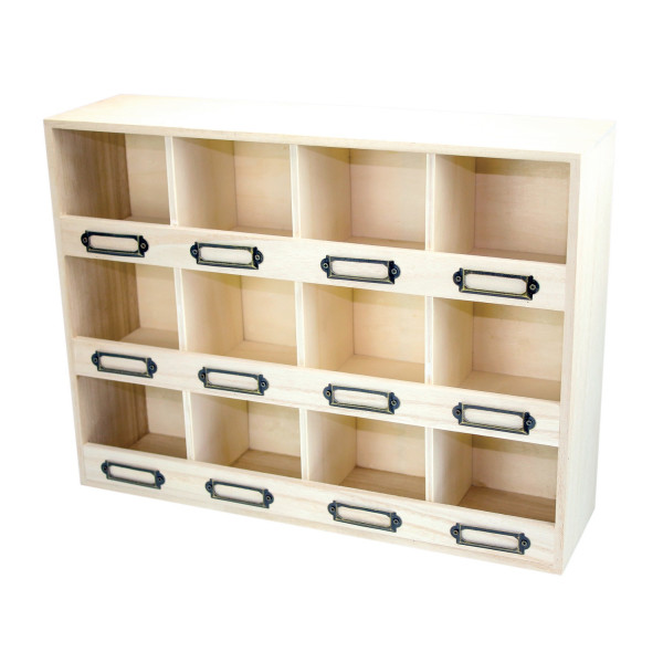 Commode - 12 compartiments avec porte-étiquettes - Bois - A décorer - 41,5x31,2x11 cm - Ctop