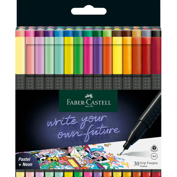 Feutres - Pointe fine - 0,4mm - 30 couleurs néon et pastel - Faber-Castel