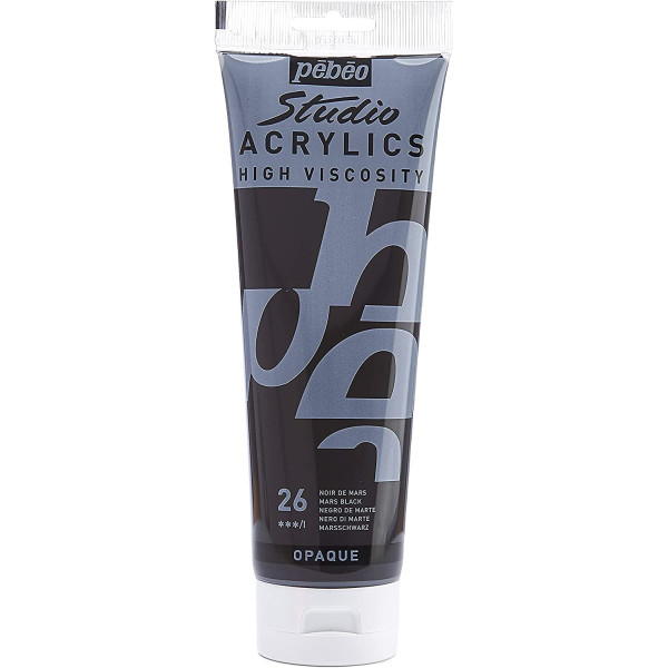 Tube de peinture acrylique - Noir de Mars - Pébéo Studio - 250 ml